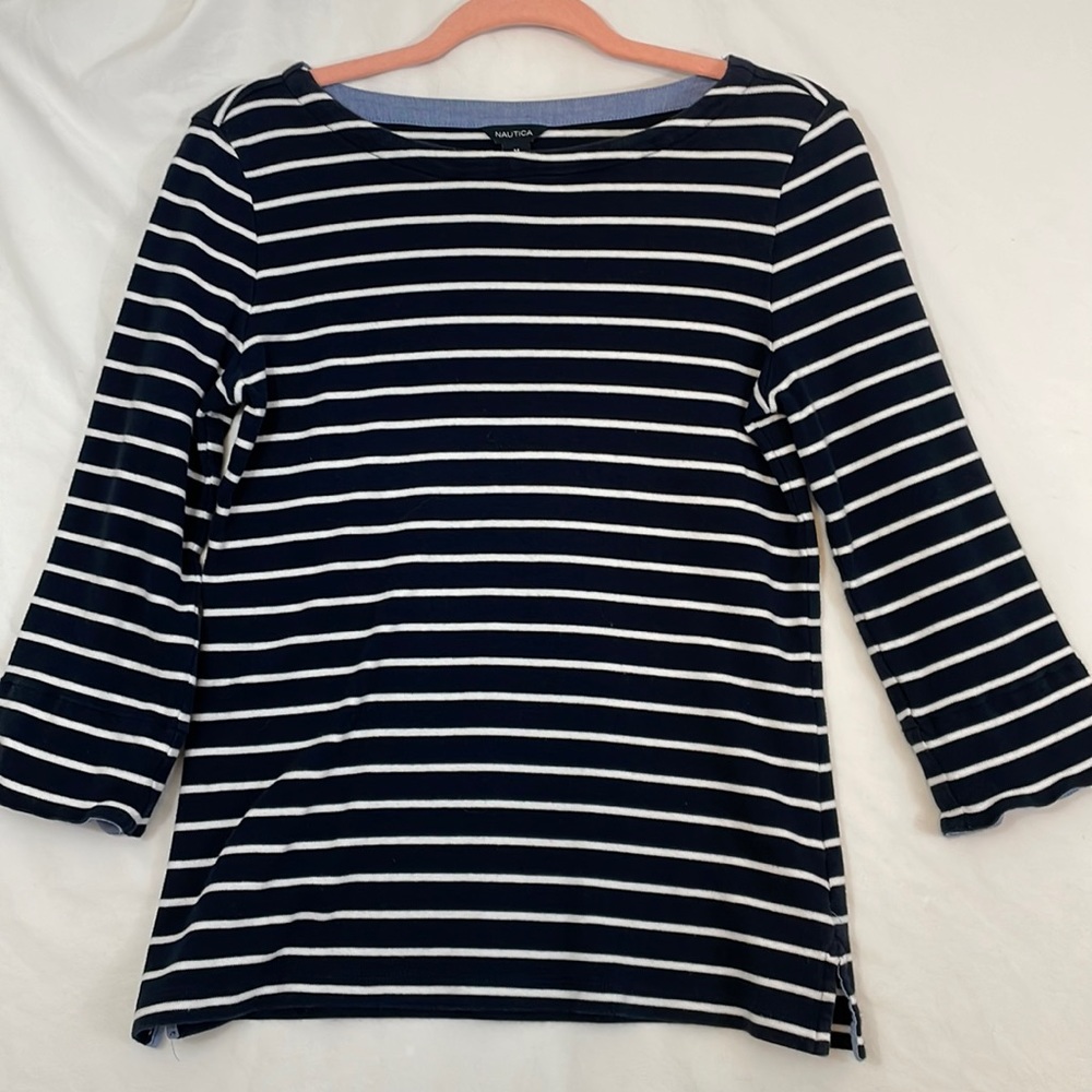 Nautica Knit Top, Boat Neck, 3/4 Sleeves, Cotton, Medium